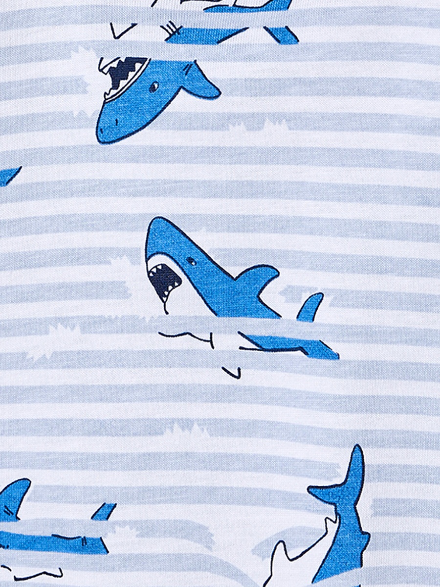 Cotton Crew Neck Short Sleeves Pyjama Set with Shark Print