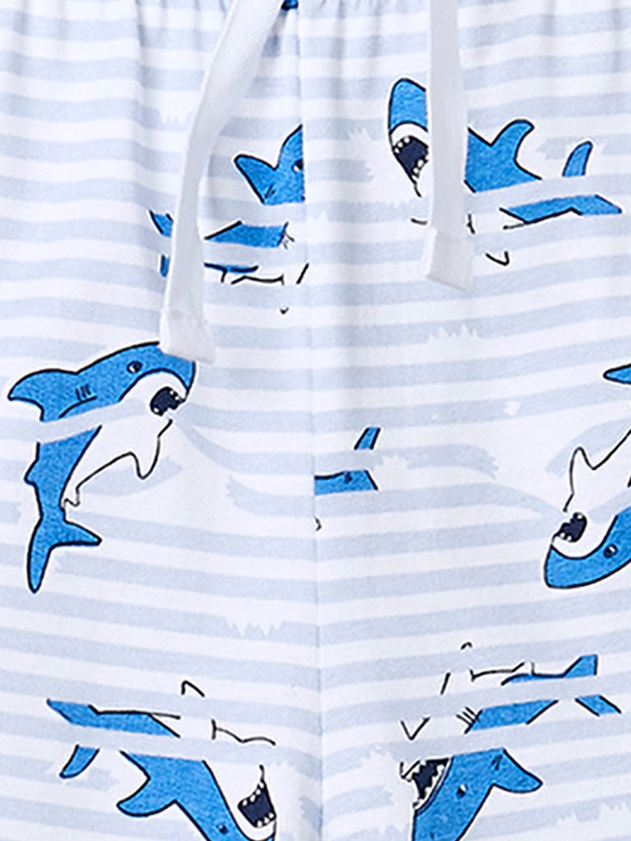 Cotton Crew Neck Short Sleeves Pyjama Set with Shark Print
