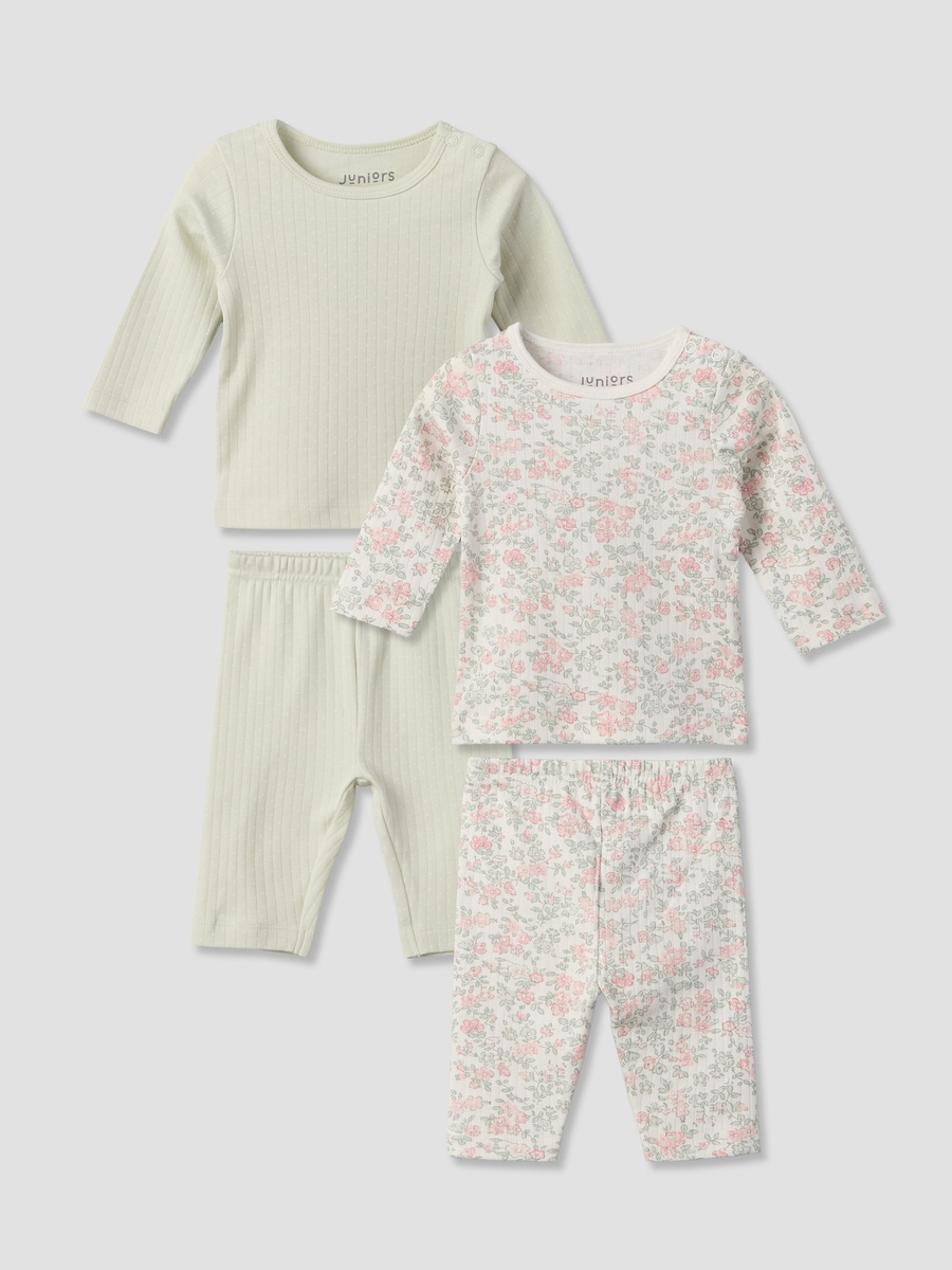 Pack of 2 Cotton Round Neck Long Sleeves Pyjama Set with Assorted Design