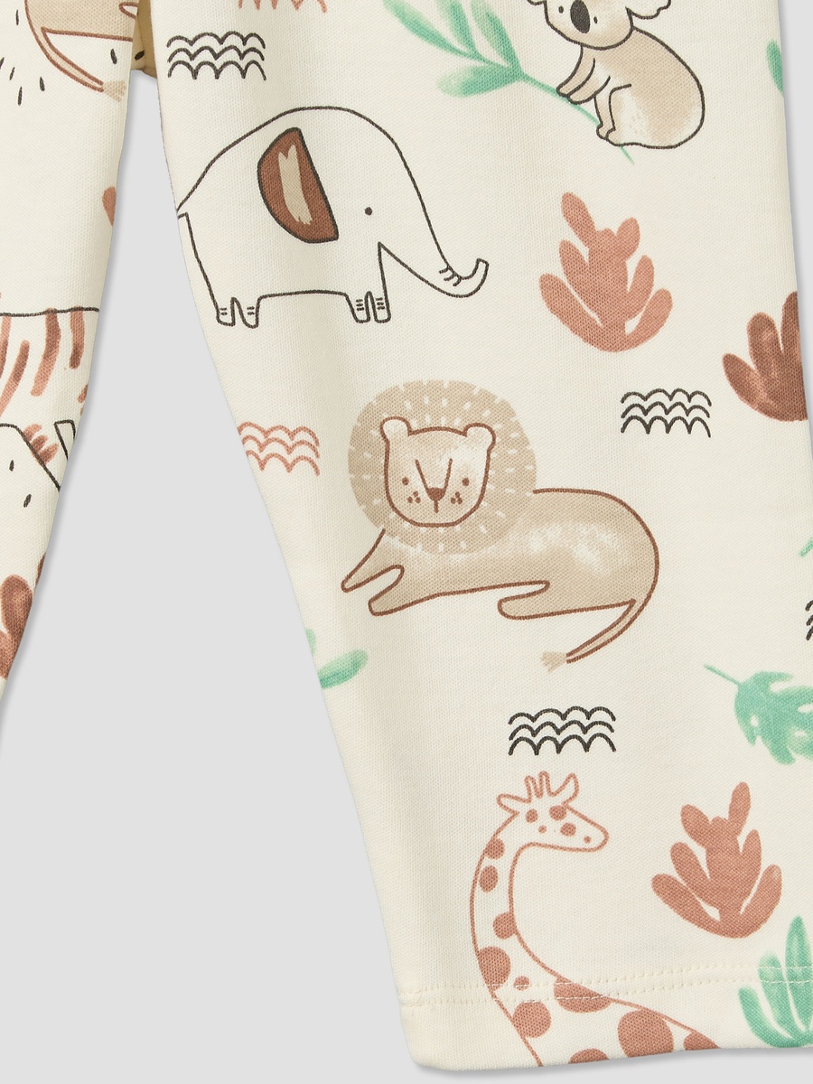 Cotton Round Neck Long Sleeves Pyjama Set with Safari Print