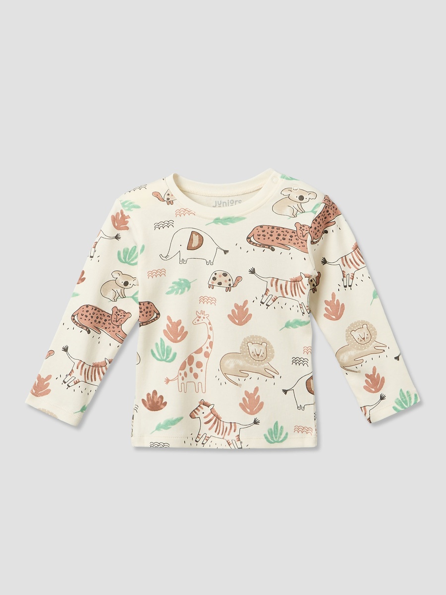 Cotton Round Neck Long Sleeves Pyjama Set with Safari Print