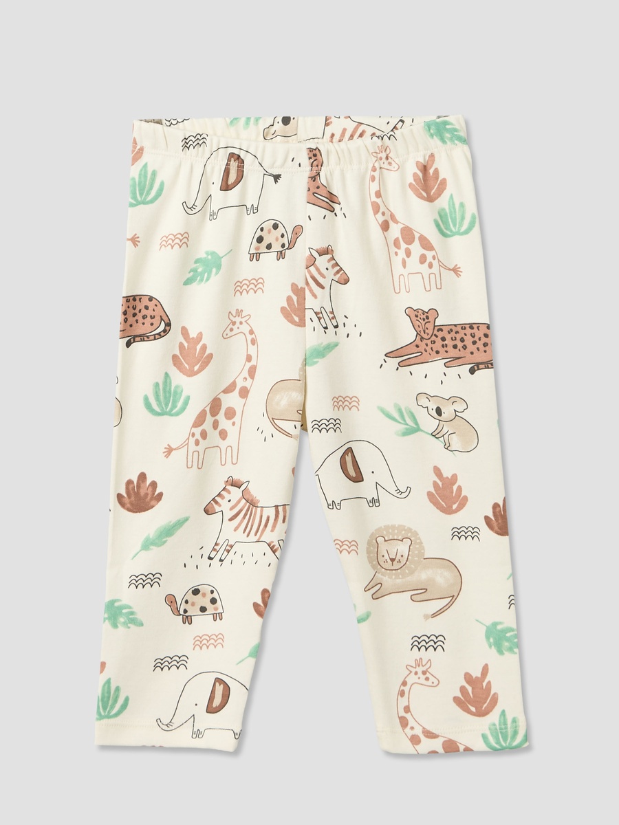 Cotton Round Neck Long Sleeves Pyjama Set with Safari Print