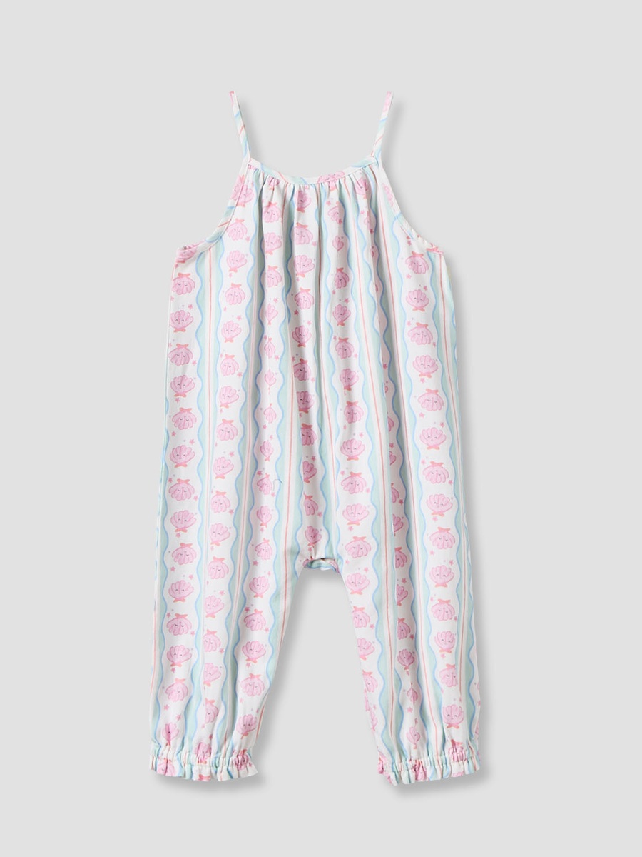 Round Neck Short Sleeves T-Shirt and Dungaree Set with Ruffle Trim