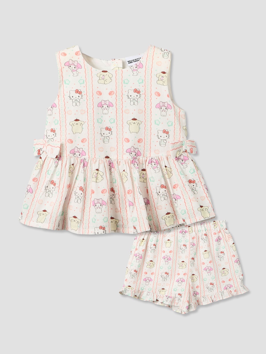 Round Neck Sleeveless Top and Shorts Set with Hello Kitty and Friends Print