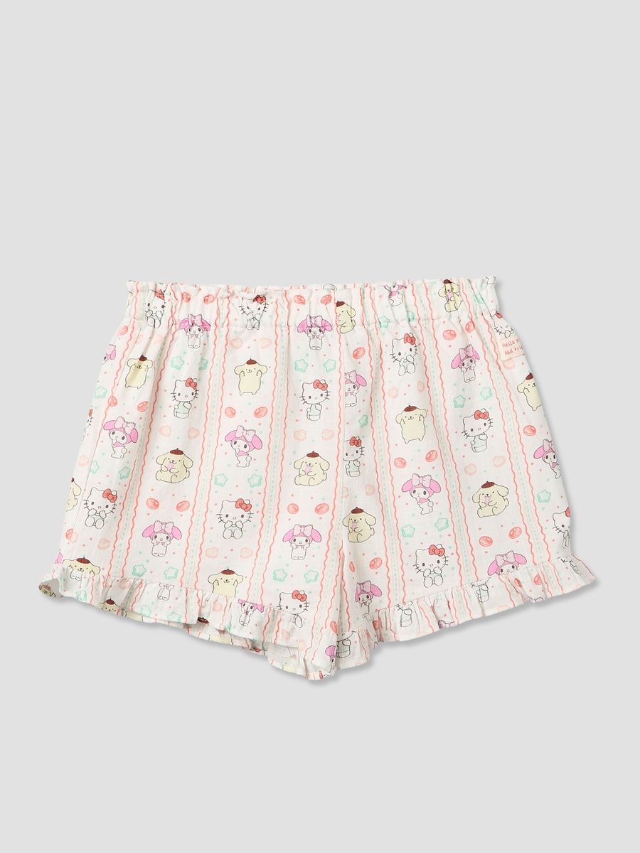 Round Neck Sleeveless Top and Shorts Set with Hello Kitty and Friends Print