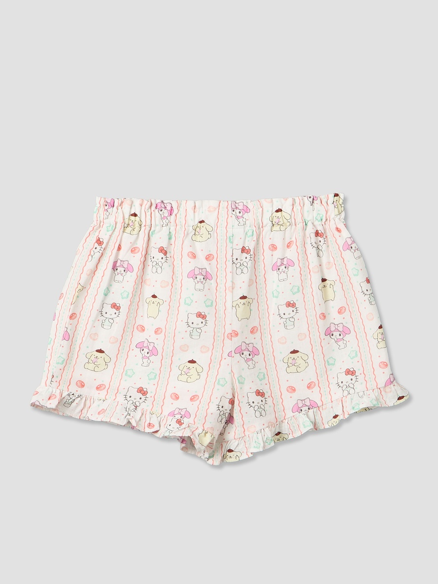 Round Neck Sleeveless Top and Shorts Set with Hello Kitty and Friends Print