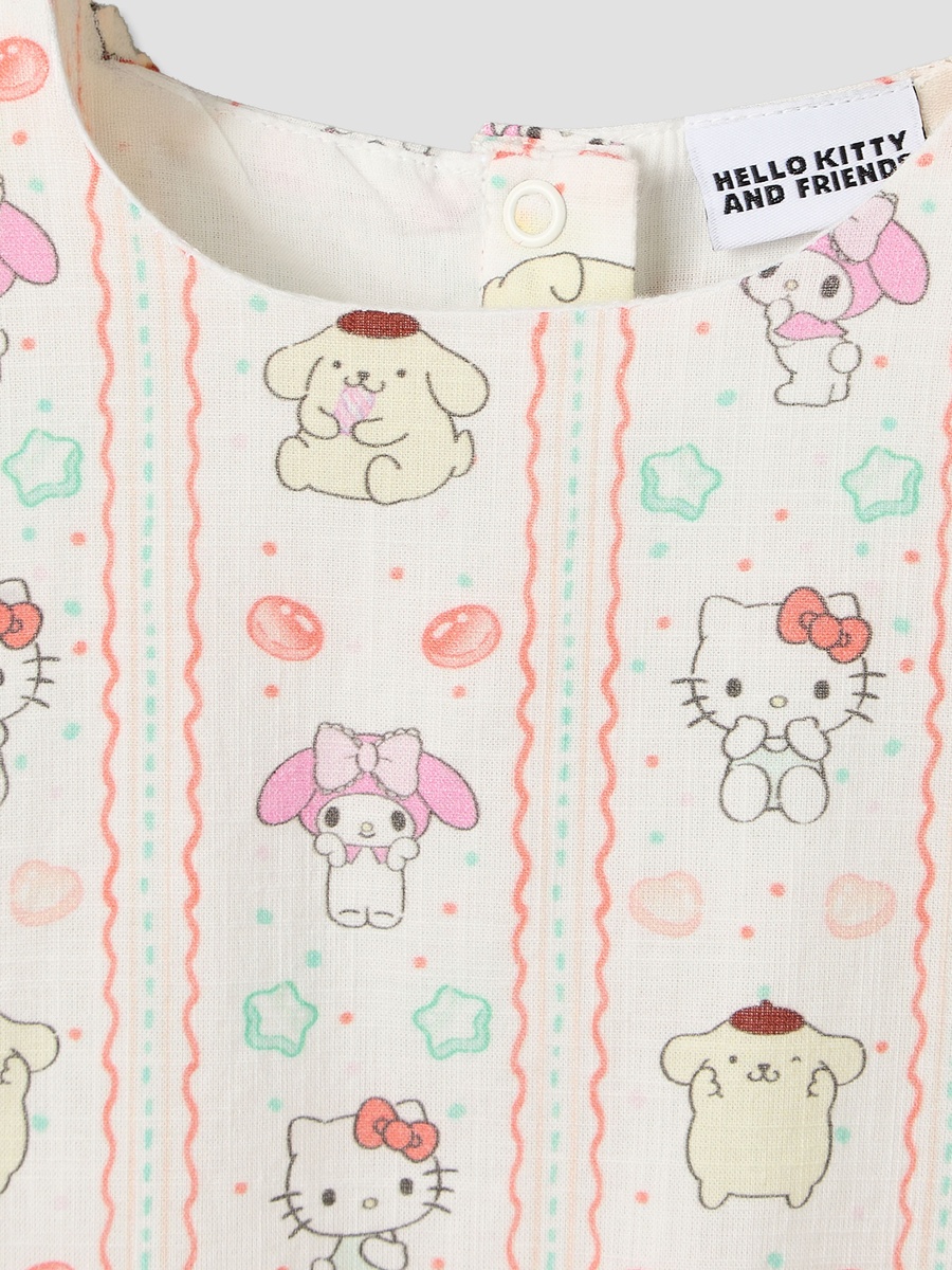Round Neck Sleeveless Top and Shorts Set with Hello Kitty and Friends Print