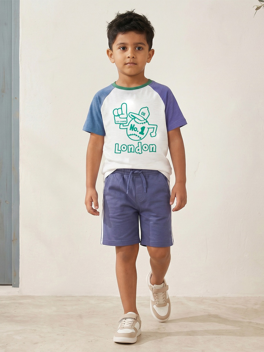 Crew Neck Short Sleeves T-Shirt and Shorts Set with Varsity Print