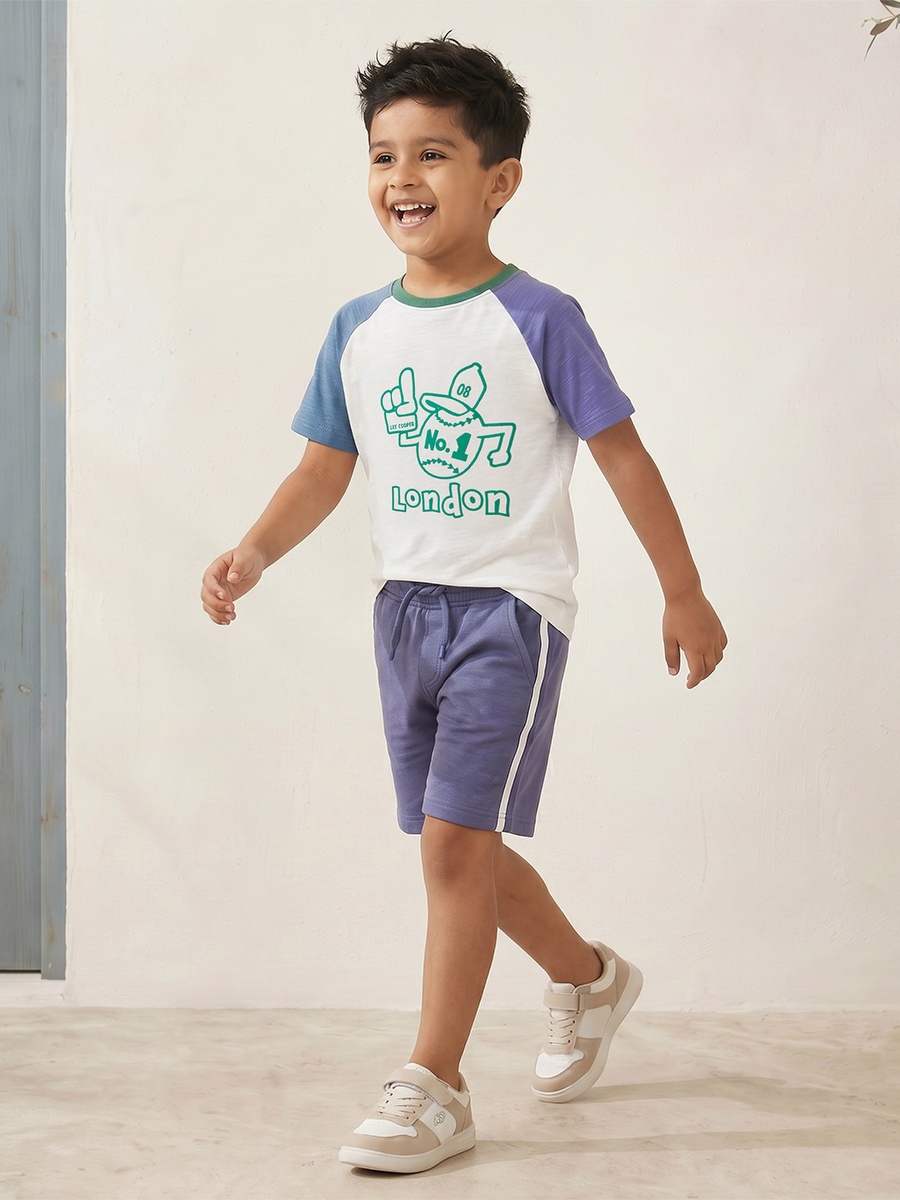 Crew Neck Short Sleeves T-Shirt and Shorts Set with Varsity Print