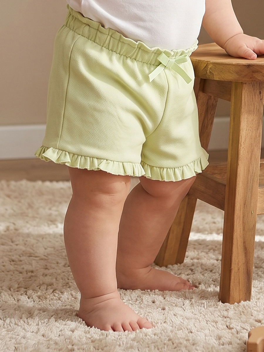 Knee Length Elasticated Waist Shorts with Ruffle Trim