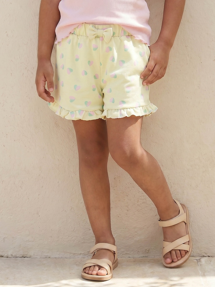 Above Knee Elasticated Waistband Shorts with Heart Print