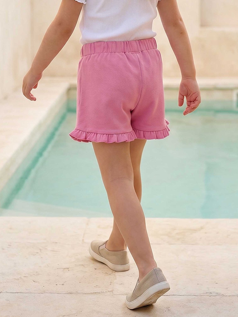 Above Knee Elasticated Waist Shorts with Ruffle Trim