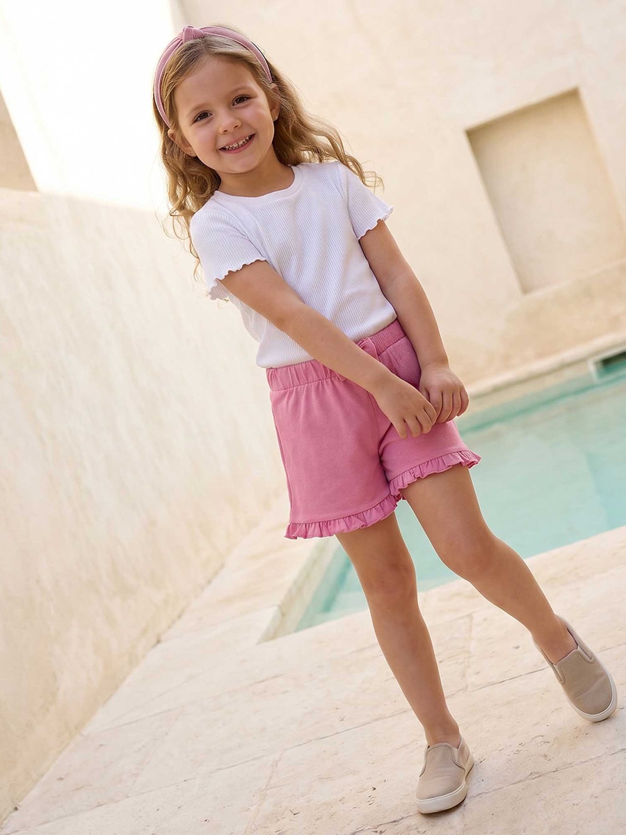 Above Knee Elasticated Waist Shorts with Ruffle Trim