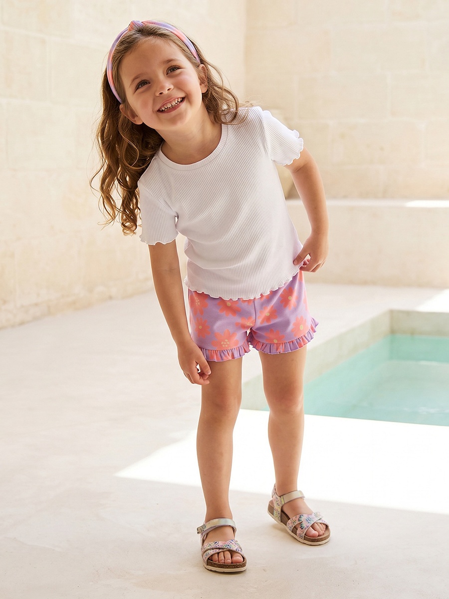 Above Knee Elasticated Waist Shorts with Floral Print