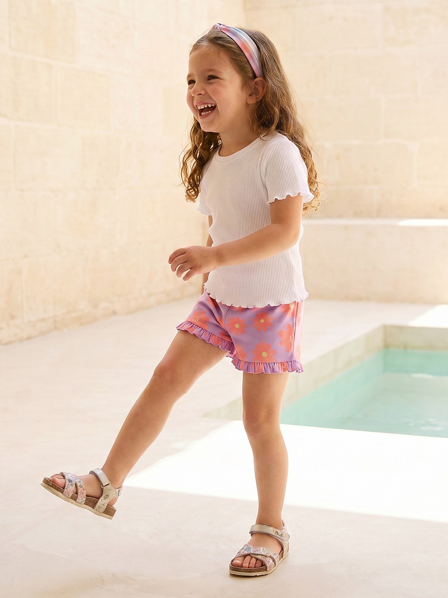 Above Knee Elasticated Waist Shorts with Floral Print