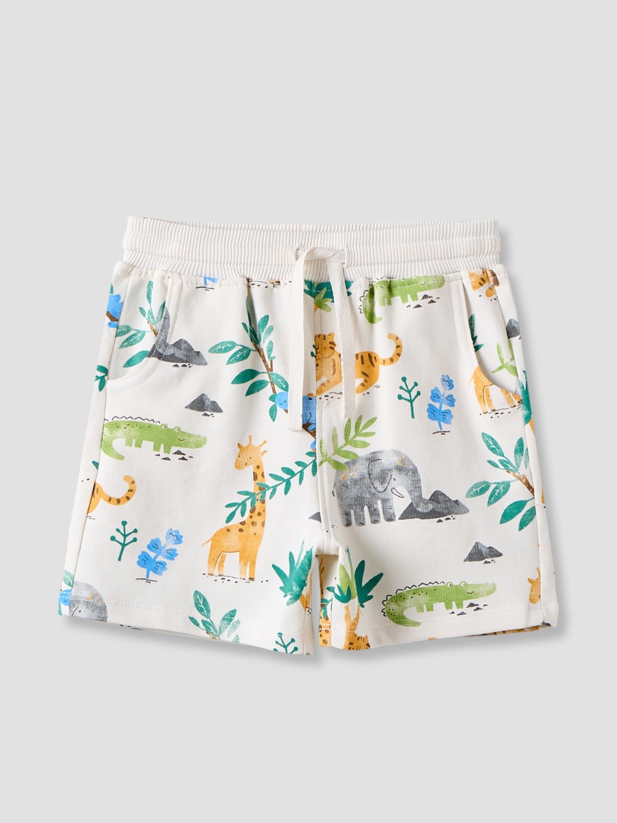 Knee Length Elasticated Drawstring Shorts with Safari Print
