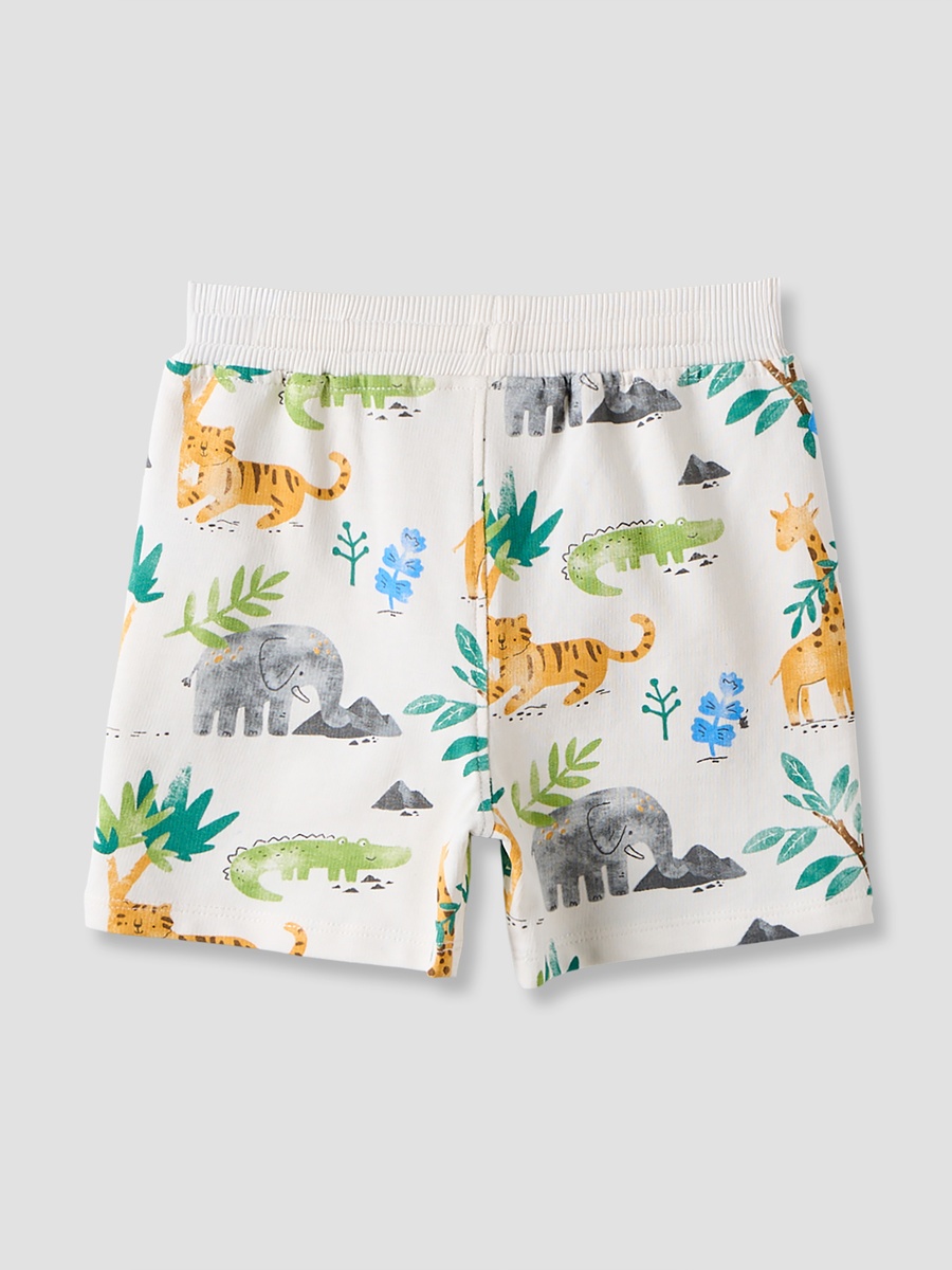 Knee Length Elasticated Drawstring Shorts with Safari Print