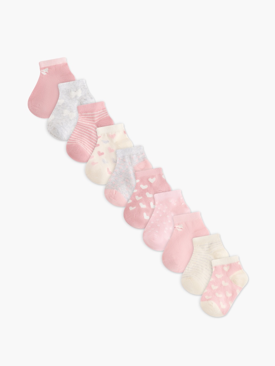 Heart Print Ankle Length Socks - Set of 10