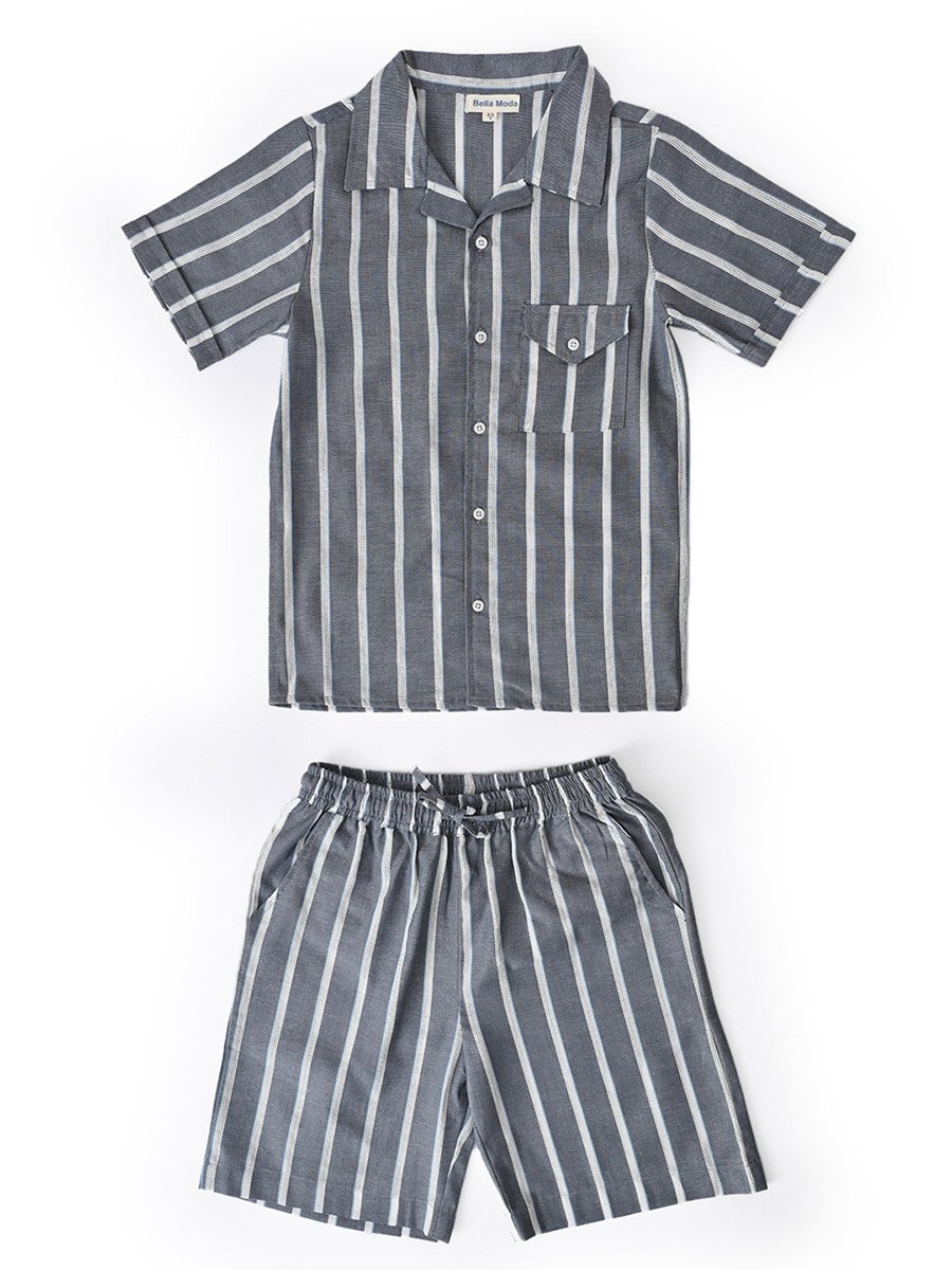 Cotton Striped Printed Shirt and Shorts Set
