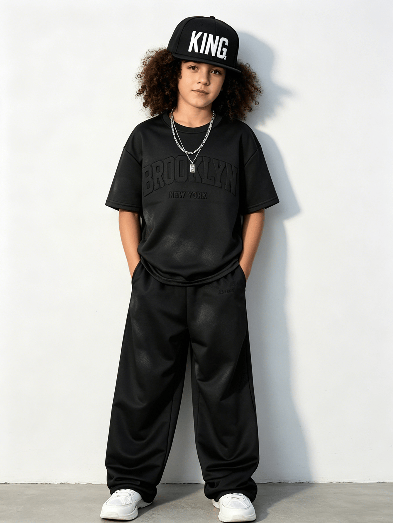 Boys Black Brooklyn Embossed T-Shirt and Trousers Set
