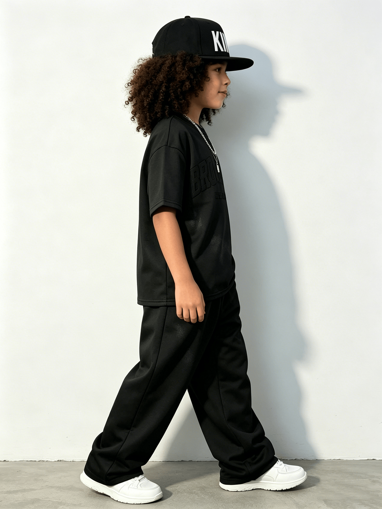 Boys Black Brooklyn Embossed T-Shirt and Trousers Set