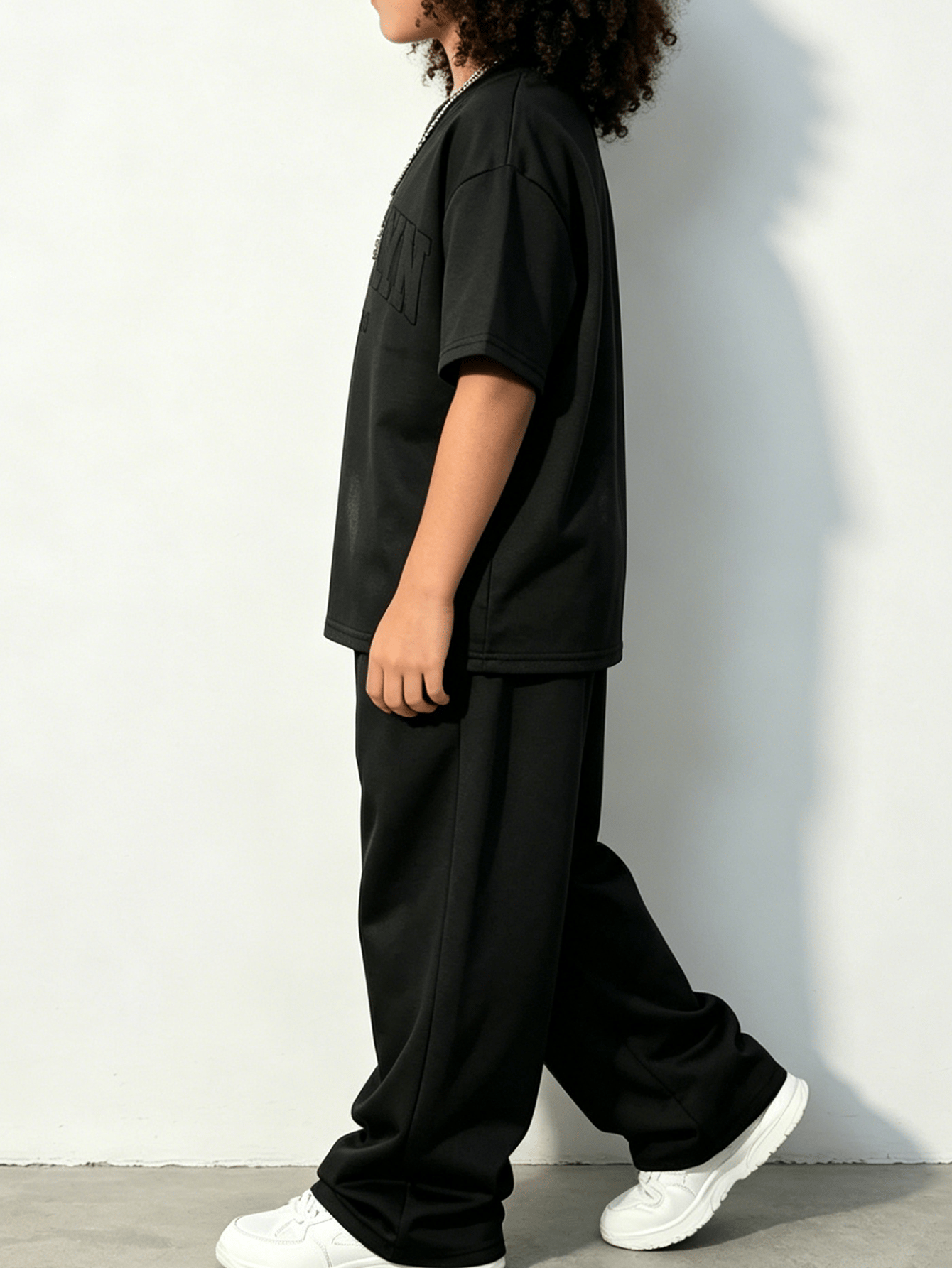 Boys Black Brooklyn Embossed T-Shirt and Trousers Set