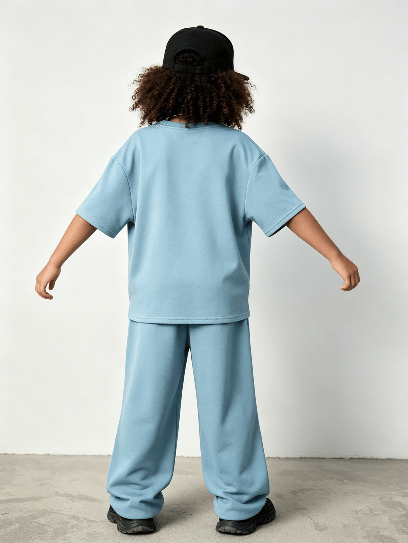 Kids Blue Brooklyn Embossed T-Shirt and Wide-Leg Pants Set
