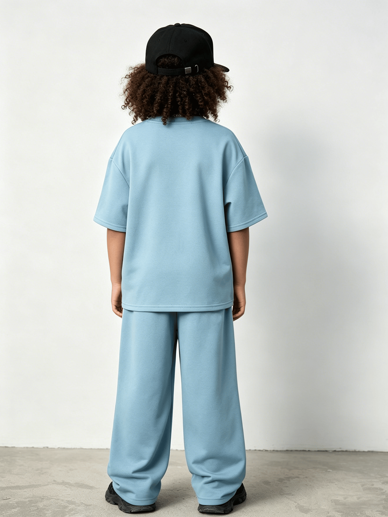 Kids Blue Brooklyn Embossed T-Shirt and Wide-Leg Pants Set