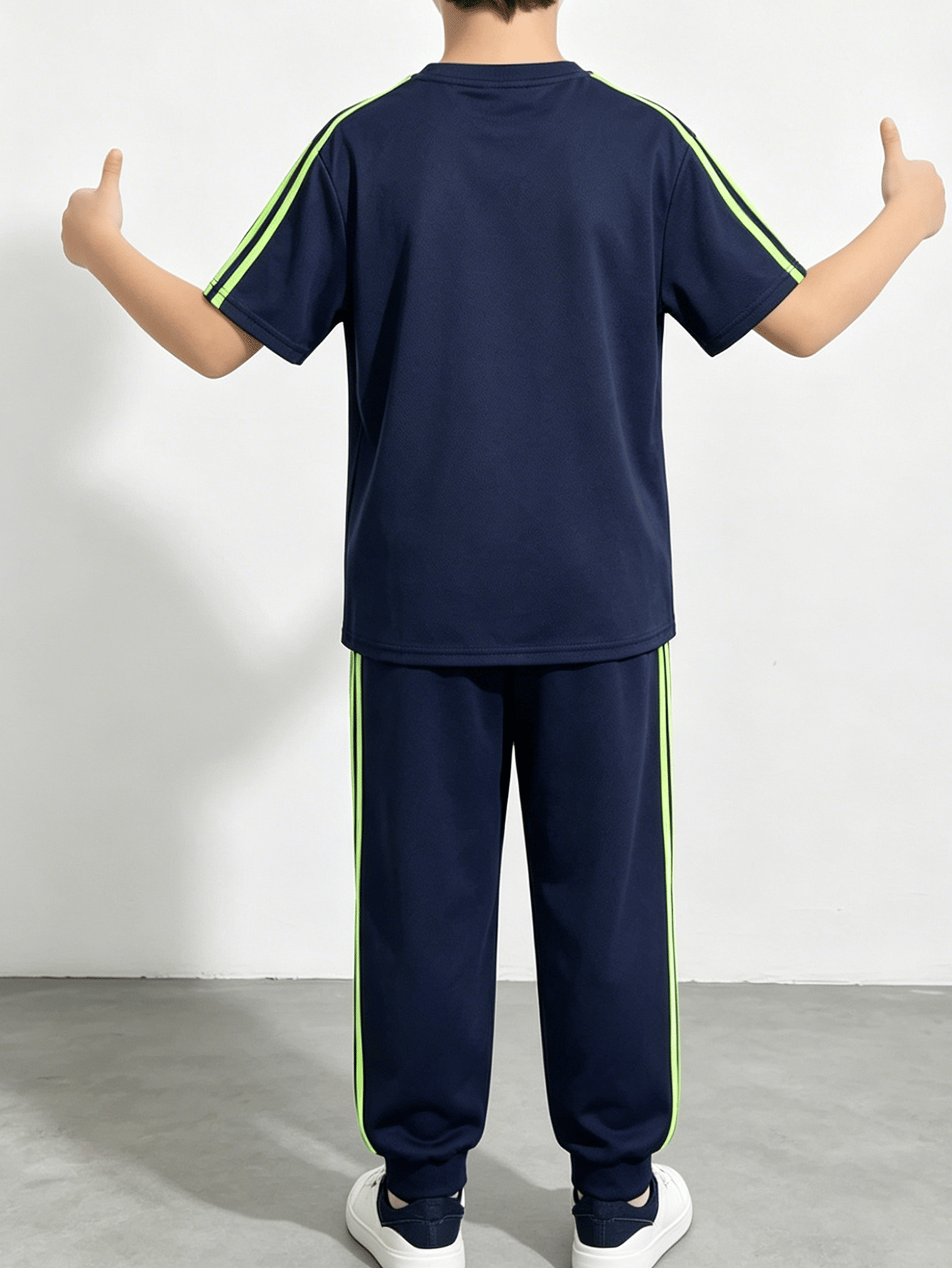 Boys Navy Poly Blend Tracksuit with Neon Green Stripes