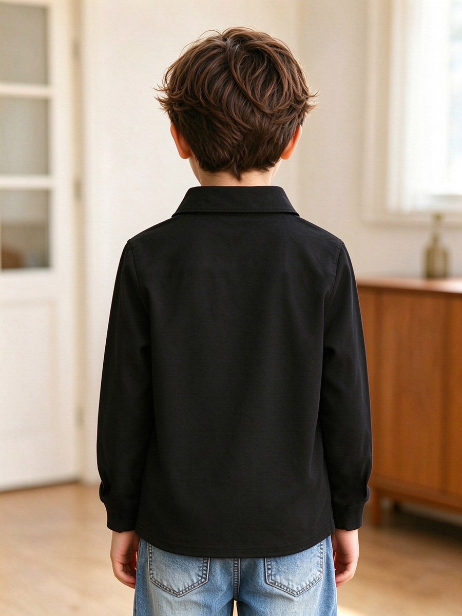 Boys Long Sleeve Black Polo Shirt