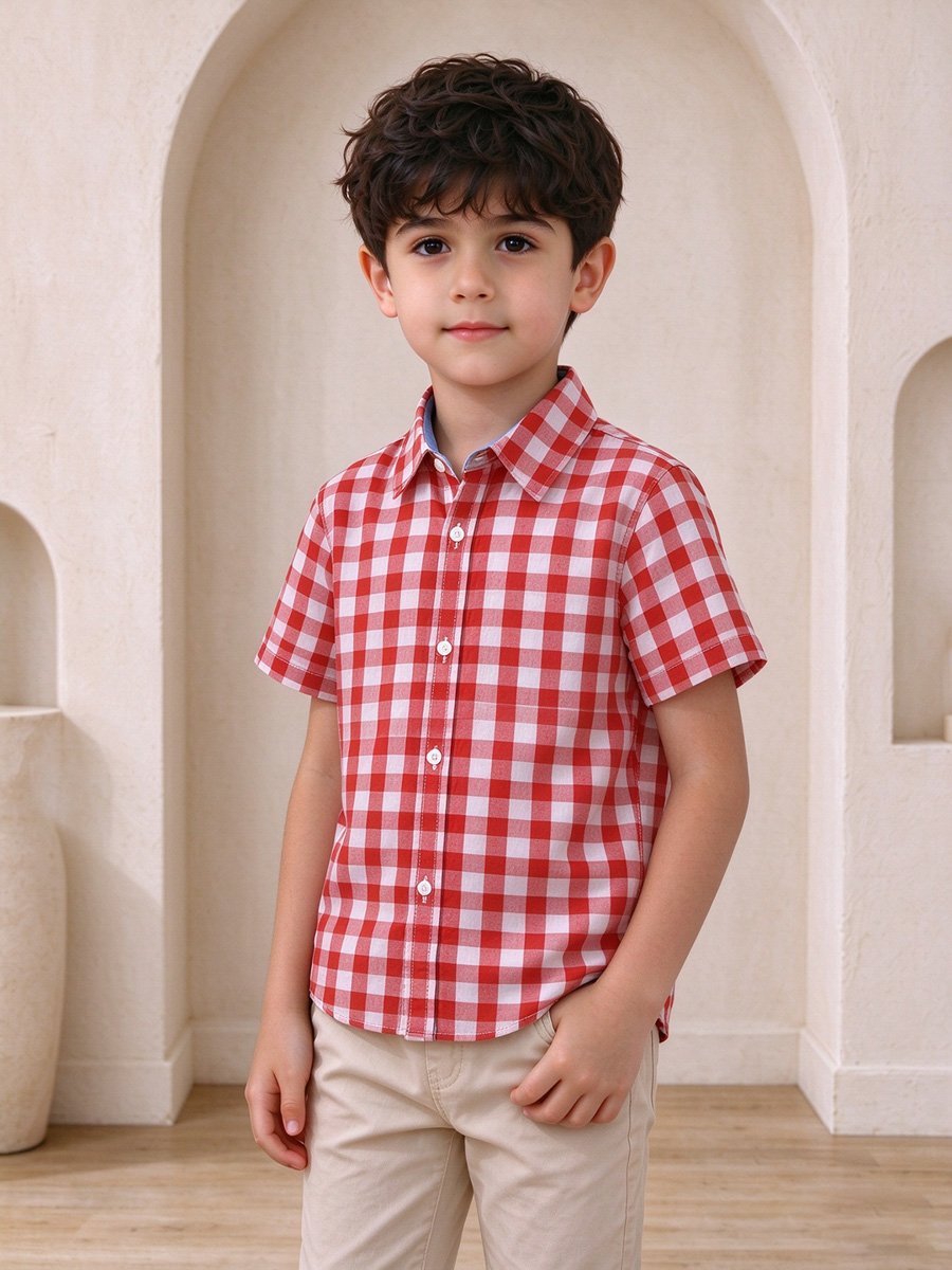 Boys Checked Short-Sleeve Cotton Shirt