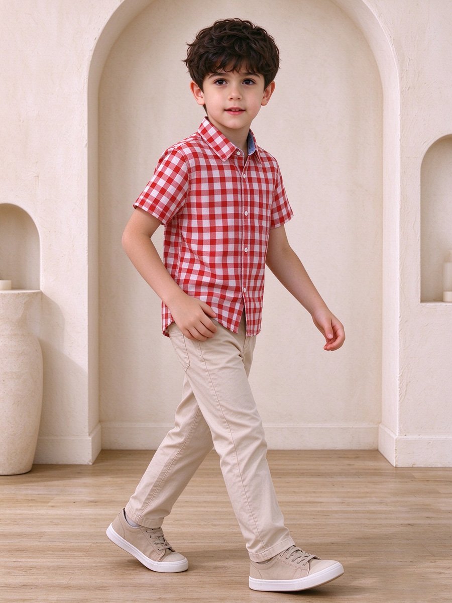 Boys Checked Short-Sleeve Cotton Shirt