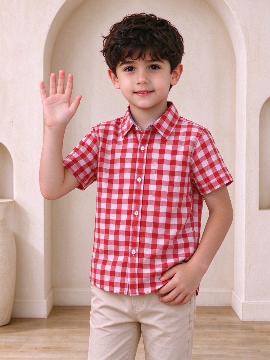 Boys Checked Short-Sleeve Cotton Shirt