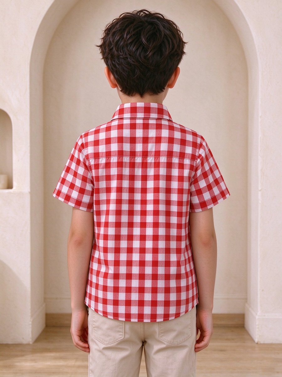 Boys Checked Short-Sleeve Cotton Shirt