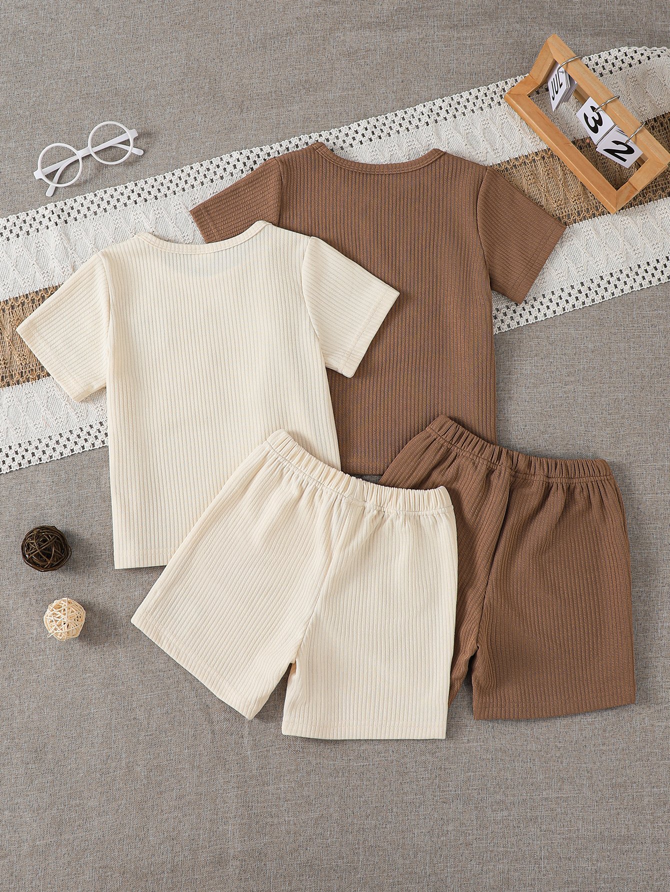 Boys Ribbed Short Sleeve T-Shirt and Shorts Set