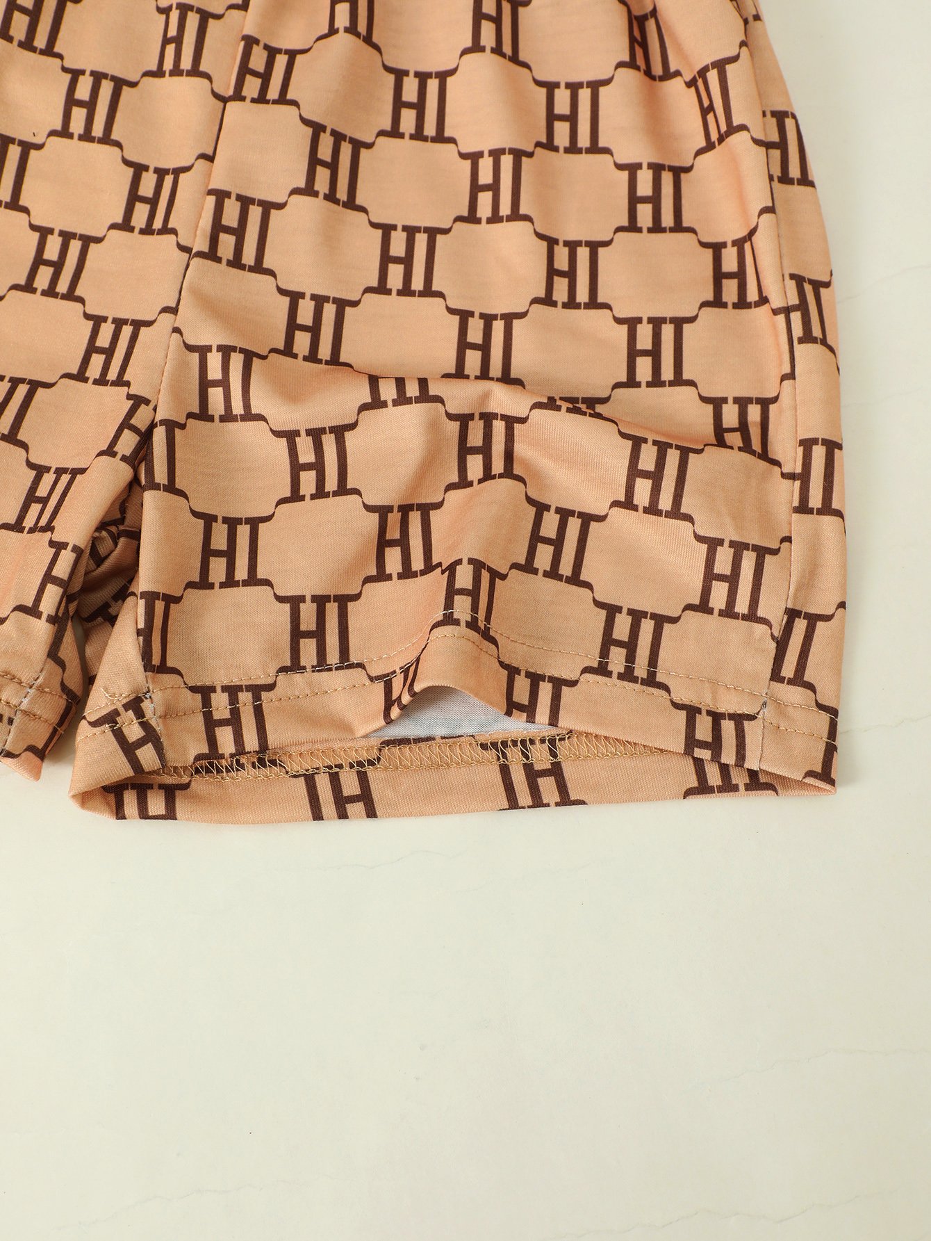Boys Short Sleeve Bear Print Top and Patterned Shorts Set
