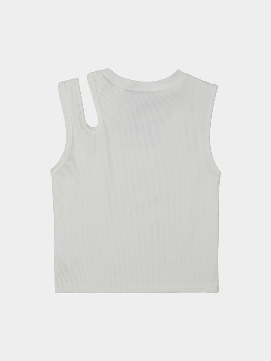Girls Off White Solid Ribbed Regular Fit Vest