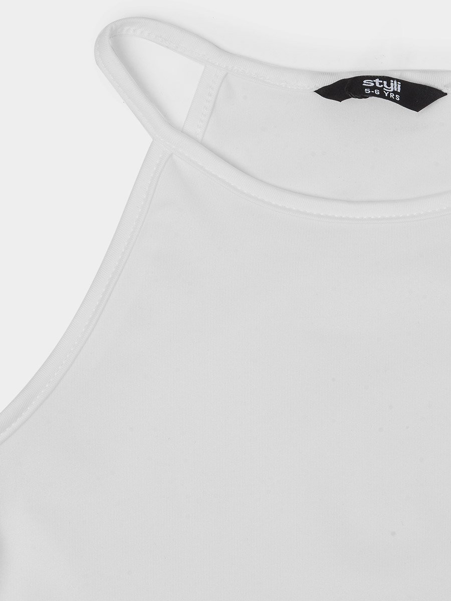 Girls Off White Solid Knitted Vest