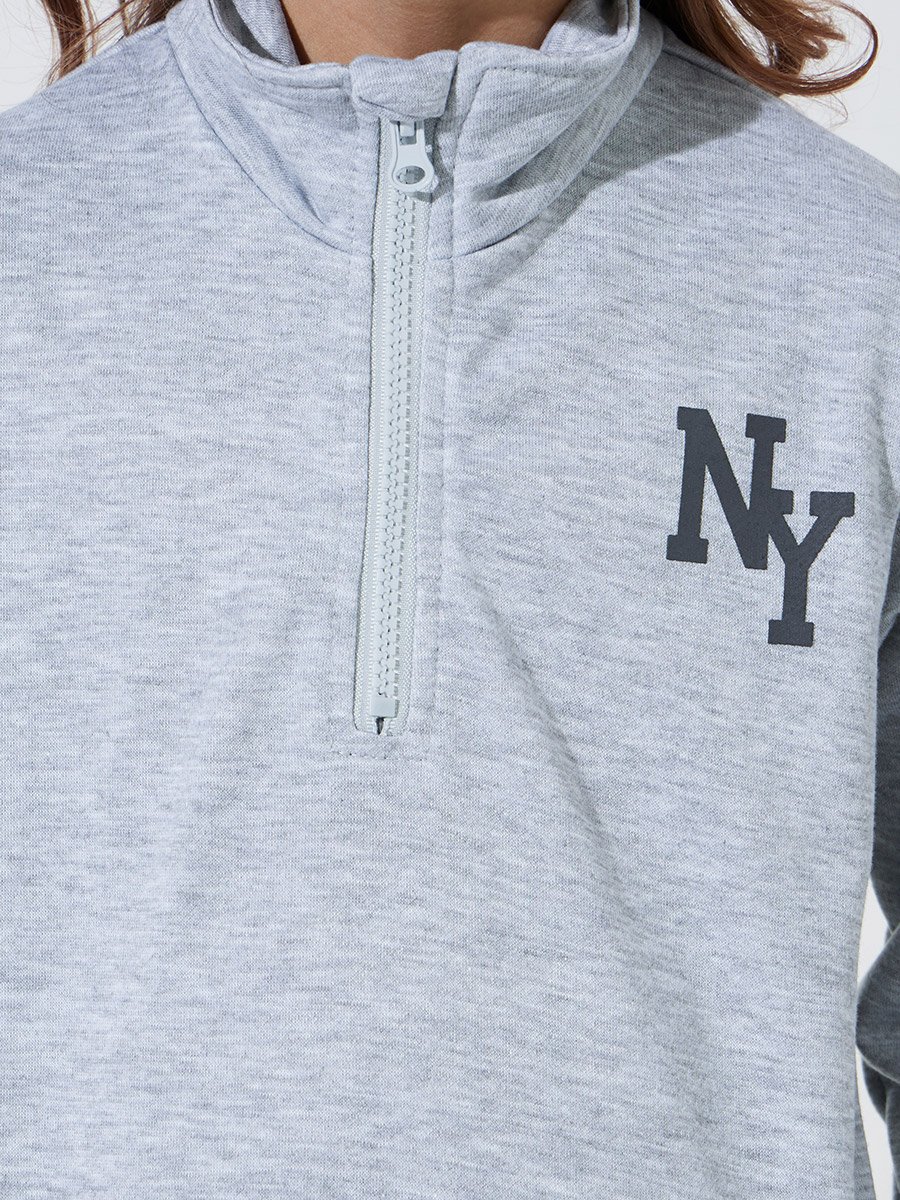 Grey NY High Neck Sweatshirt and Pintuck Detail Wide Leg Joggers Set
