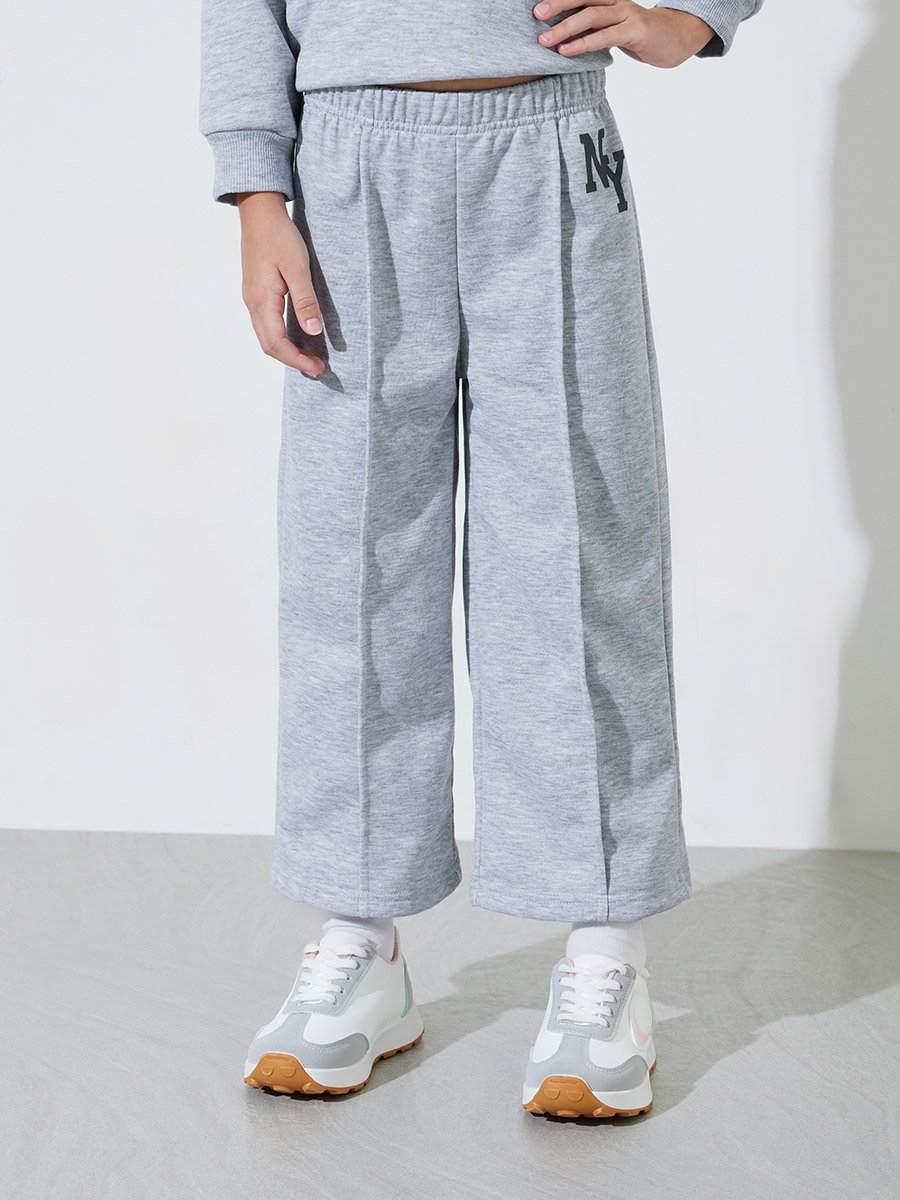 Grey NY High Neck Sweatshirt and Pintuck Detail Wide Leg Joggers Set