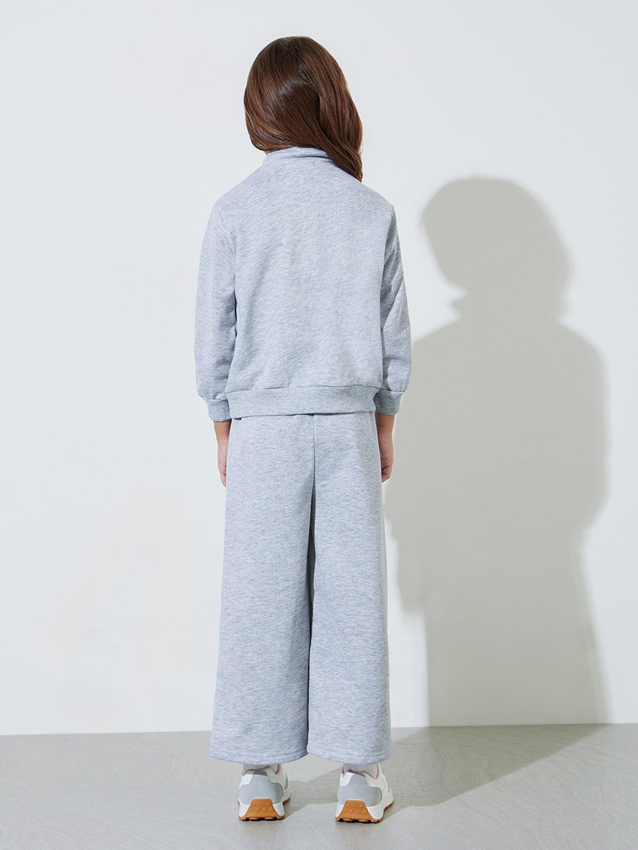 Grey NY High Neck Sweatshirt and Pintuck Detail Wide Leg Joggers Set