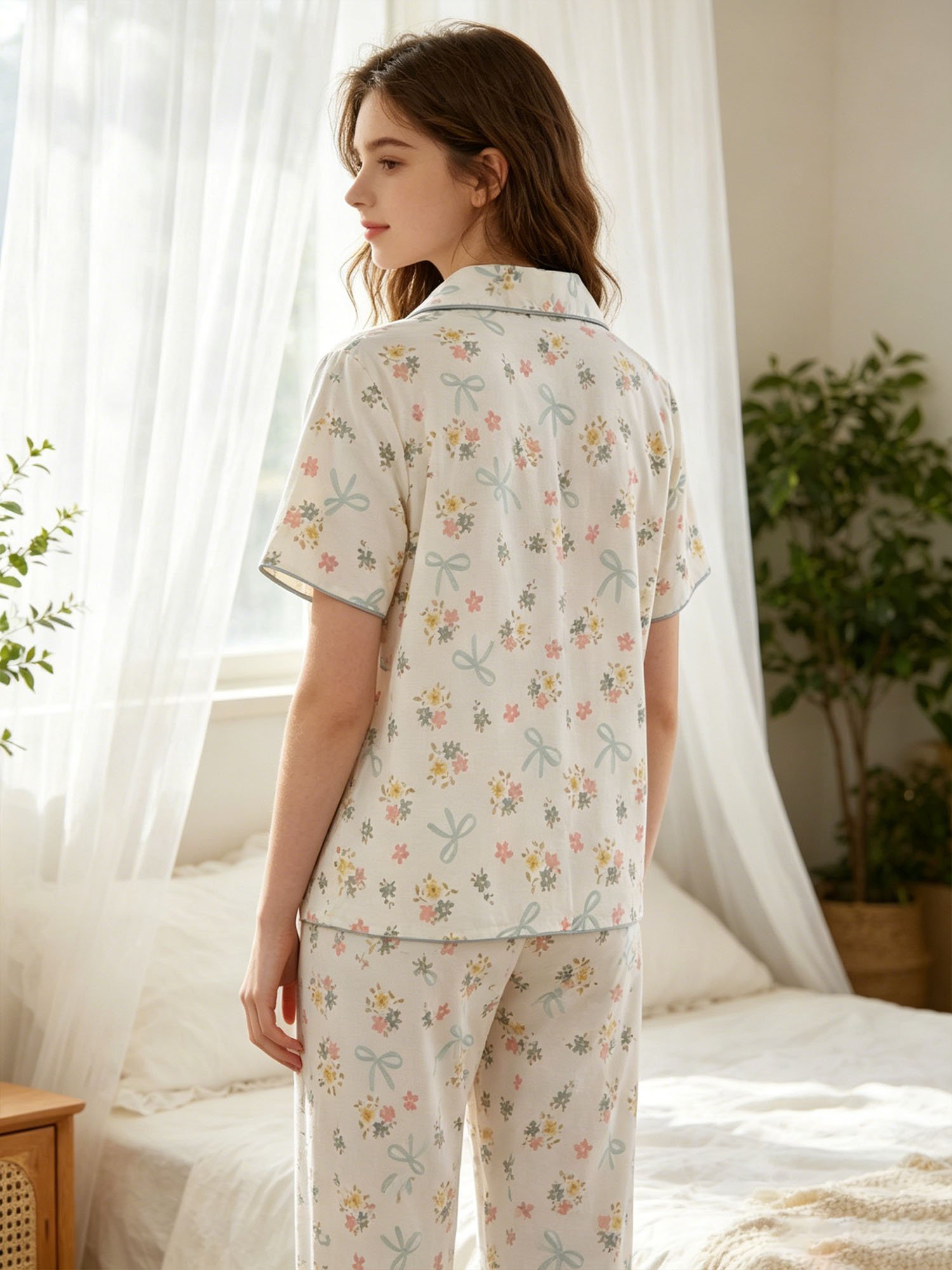 Girls Floral Print Short Sleeve Pajama Set