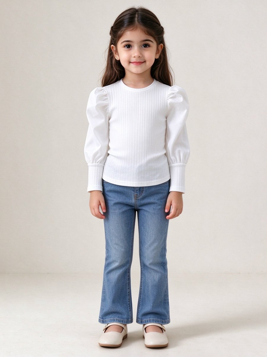 Girls Ribbed Round Neck T-Shirt