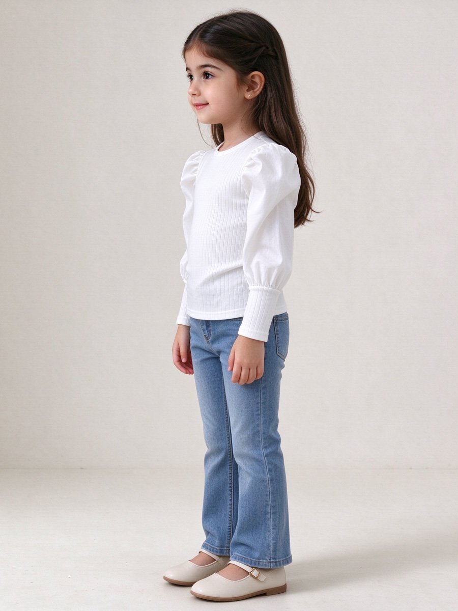 Girls Ribbed Round Neck T-Shirt