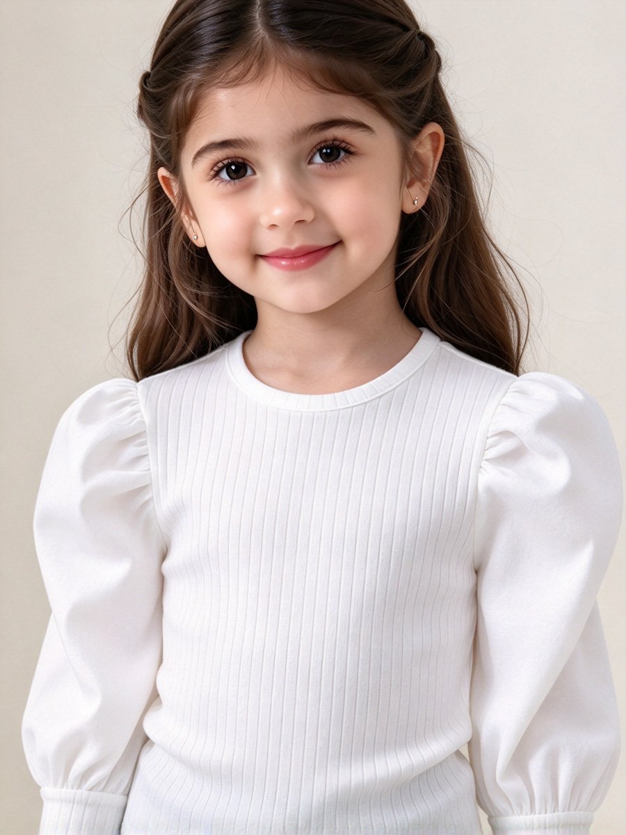Girls Ribbed Round Neck T-Shirt