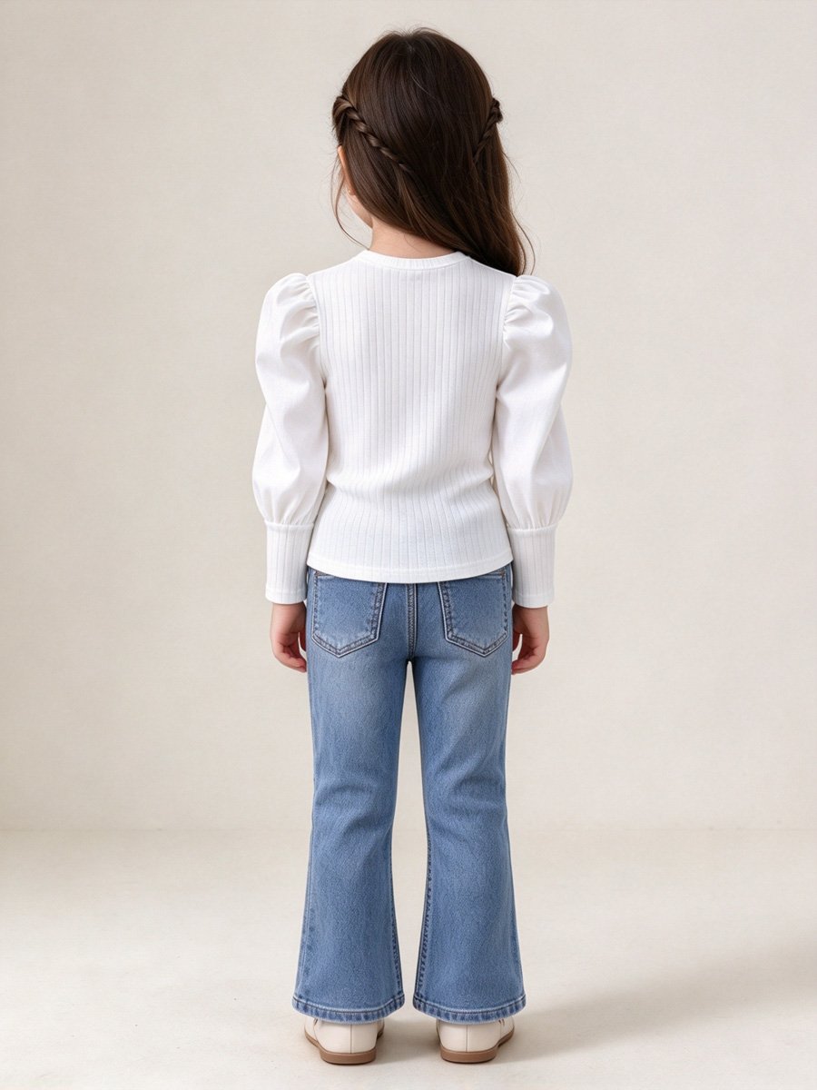 Girls Ribbed Round Neck T-Shirt