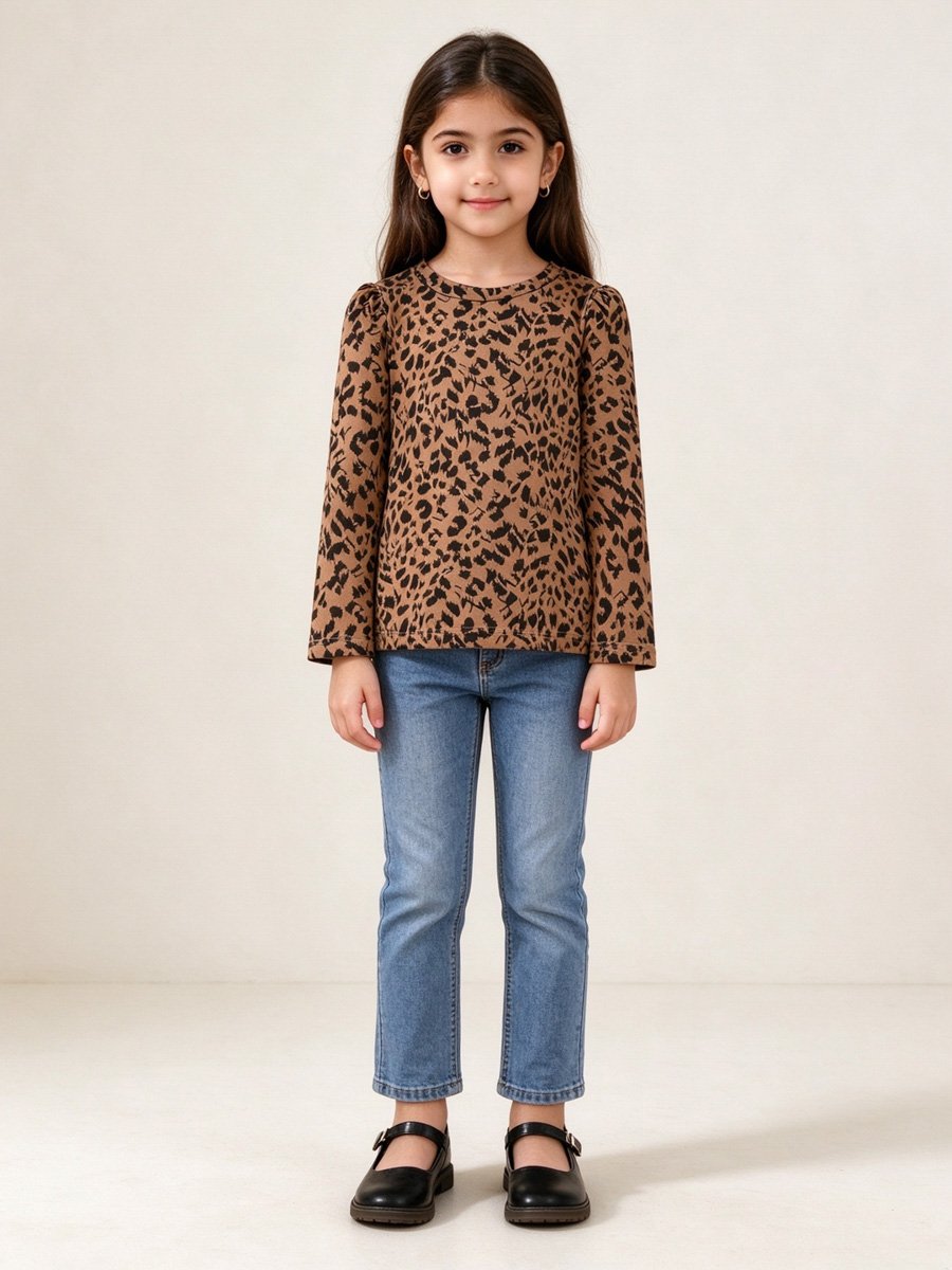 Girls Long Sleeve Leopard Print T-Shirt