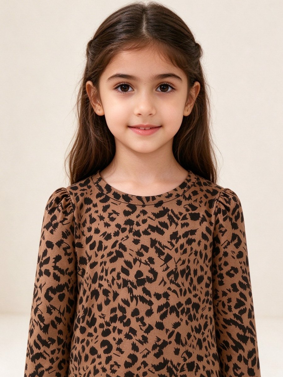 Girls Long Sleeve Leopard Print T-Shirt