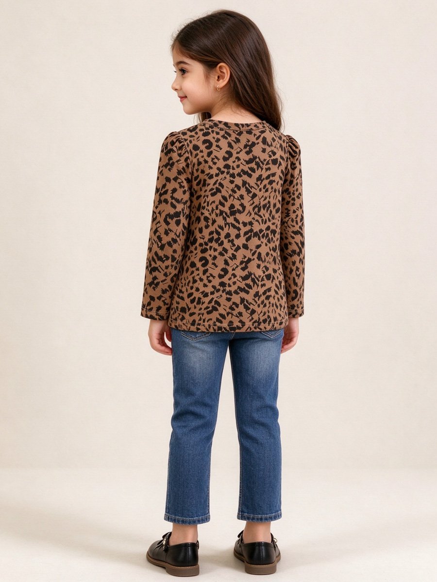 Girls Long Sleeve Leopard Print T-Shirt