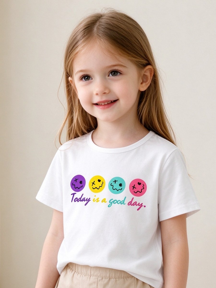 Girls White Round Neck T-Shirt